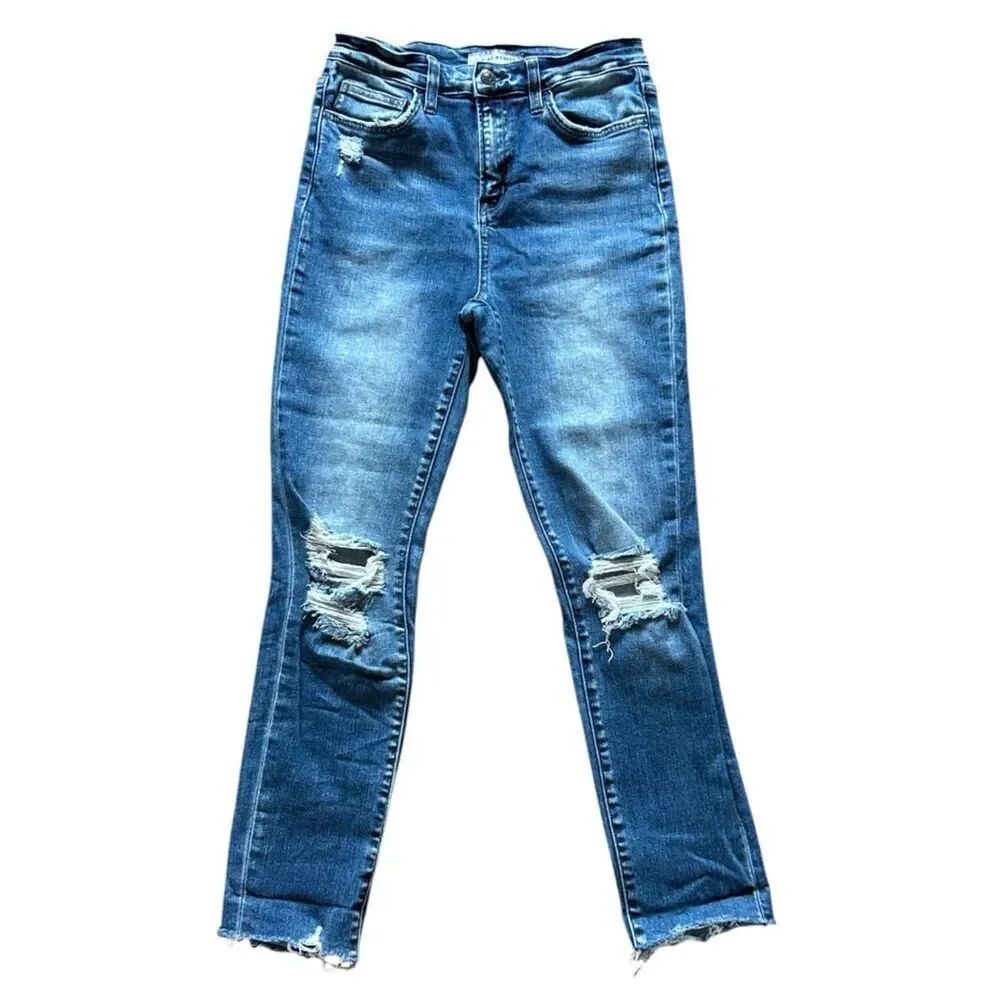 Flying Monkey Mid Wash Blue  Distressed Skinny Ankle Jeans